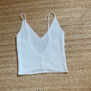 White Knit Crop Tank